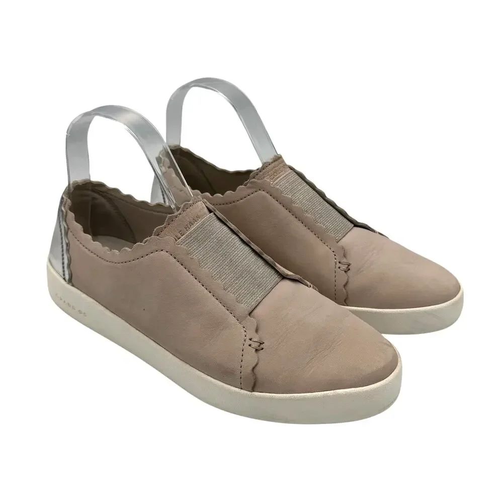 Cole Haan GrandPro Spectator Gray Nubuck Leather Scallop Slip-On Casual Sneakers